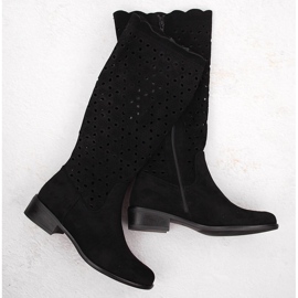 M. DASZYŃSKI Women's boots suede openwork black M.Daszyński SA198-33 1