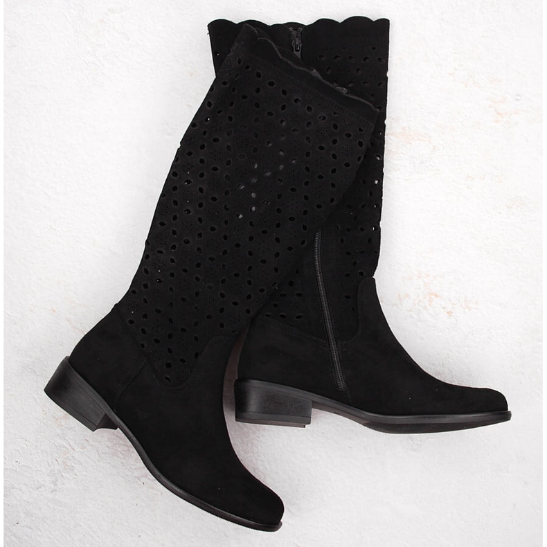 M. DASZYŃSKI Women's boots suede openwork black M.Daszyński SA198-33 1