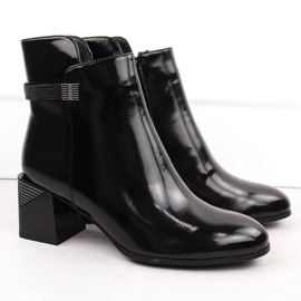 Women's patent leather ankle boots with decorative heel, black D&amp;A S.Barski Premium Collection MR880-140 2
