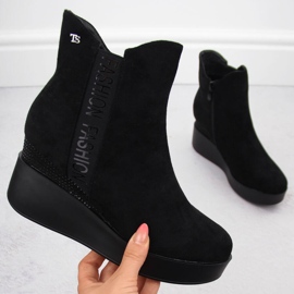 Women's insulated ankle boots on a wedge with zircons, black T.Sokolski Z23-369 1