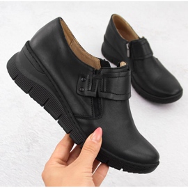 Leather women's wedge shoes, comfortable, black, Helios 640S 1