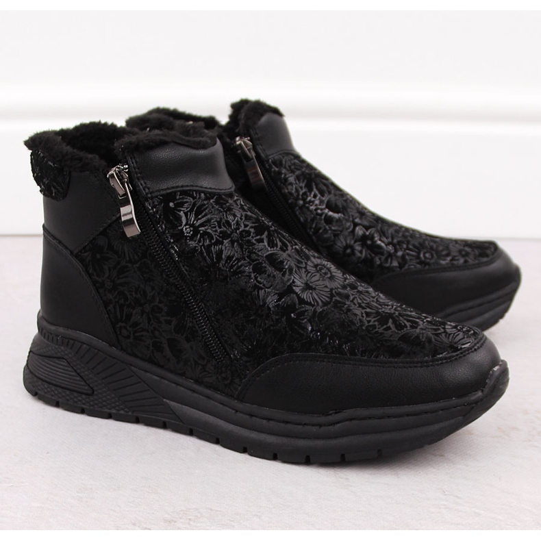 Women's leather ankle boots with flowers black T.Sokolski Z24-329 2