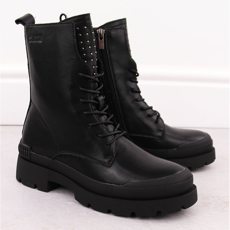 Leather women's work boots with rivets black Big Star OO274A269 2