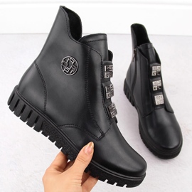 Black leather women's ankle boots on the platform with decorations, Filippo DBT6360 2