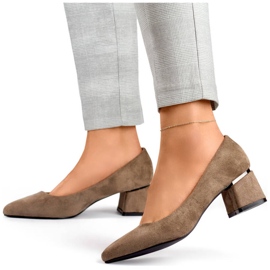 Women's pointed-toe pumps with a low block, suede beige GD-XR-103B-KH 1