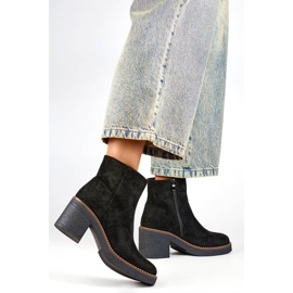 Women's classic suede high-heeled boots, black 9613B 2