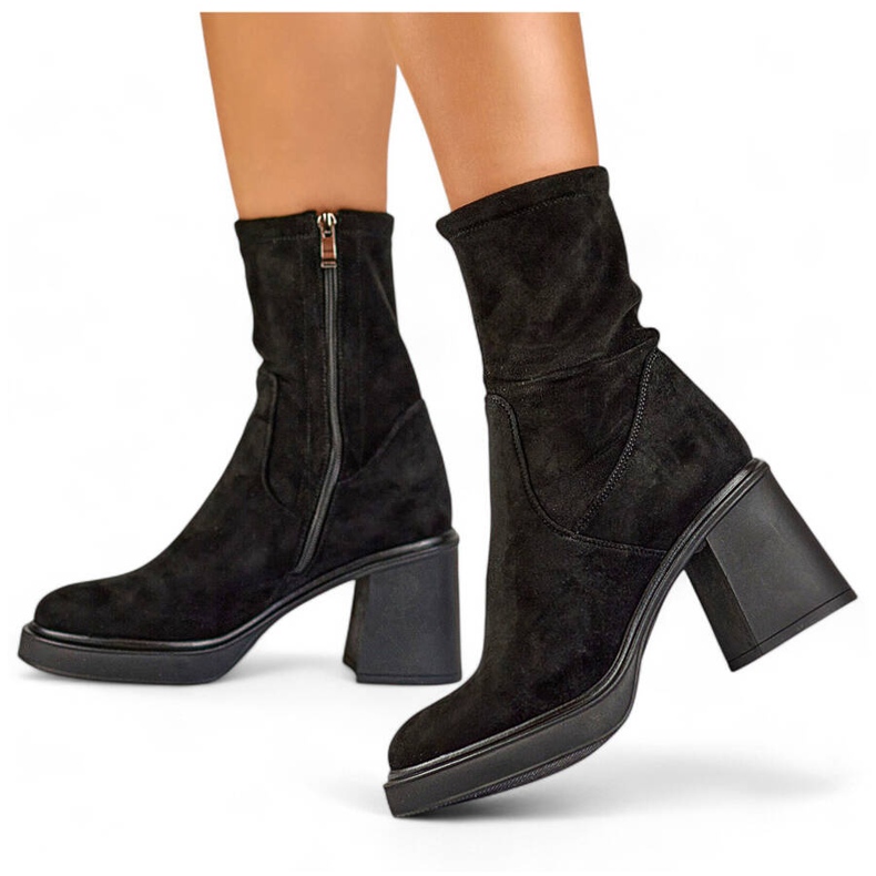 Women's boots with an elastic suede upper, black GD-FL2202B 1