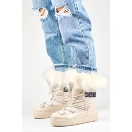 Women's snow boots with decorative fur, beige NB605BE 1