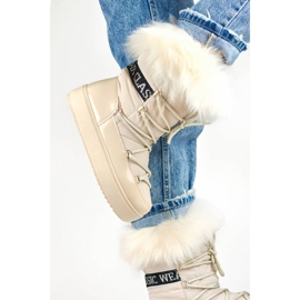 Women's snow boots with decorative fur, beige NB605BE 2