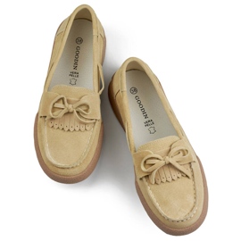 Women's leather moccasins with a bow, beige Goodin GD-SW4005BE 1
