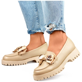 Women's loafers with a bow, moccasins with a teddy bear, beige 2306BE 1