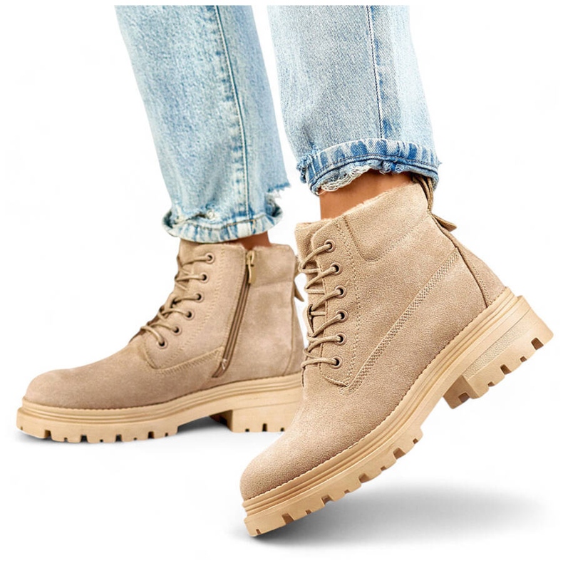 Women's suede insulated ankle boots, beige A5201-39BE 1