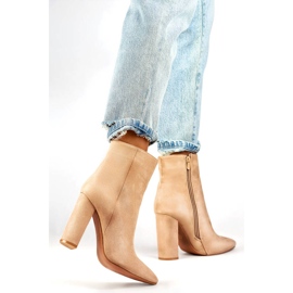 Women's suede ankle boots with a pointed heel, beige D7959B 2