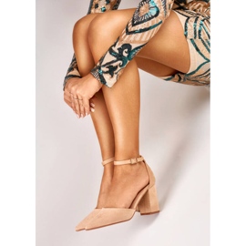 Beige suede pumps with ankle fastening QA203BE 2