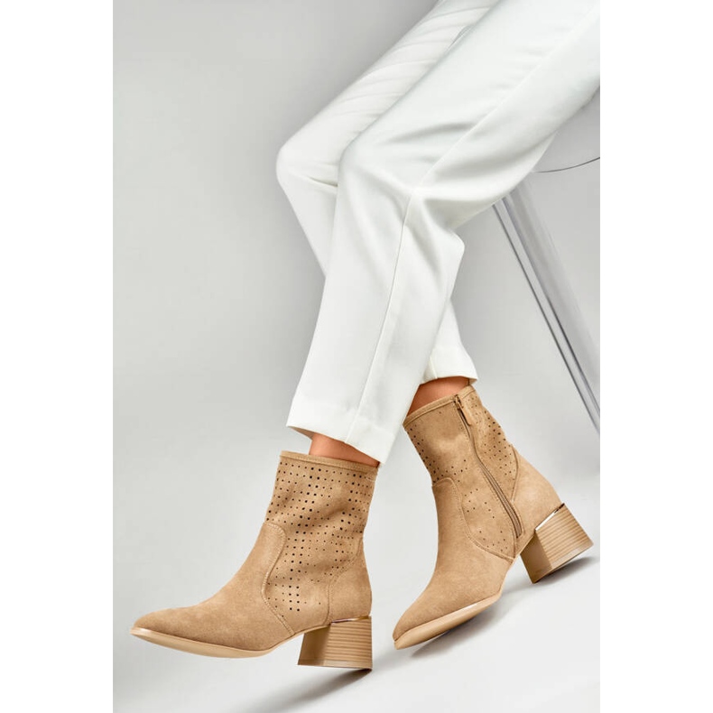 Women's openwork ankle boots, beige RQ468KH 1