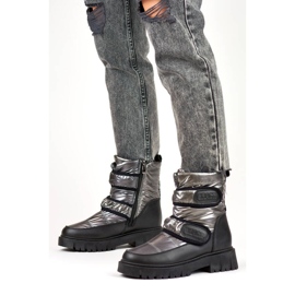 Women's metallic black and silver velcro snow boots JH-1Si 2
