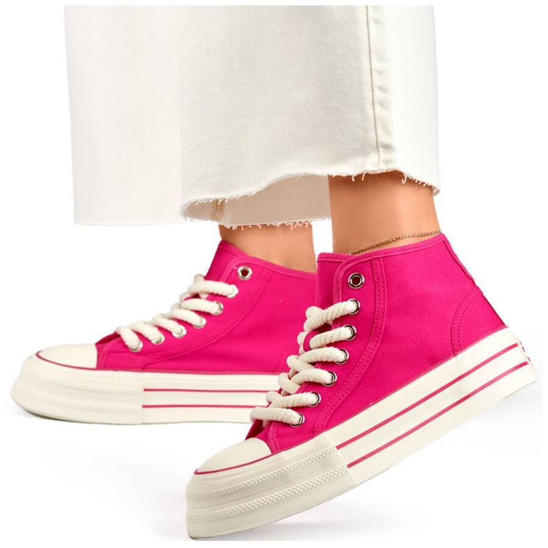 Women's high-top textile sneakers fuchsia BL507FU pink 1