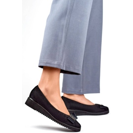 Women's suede shoes with a wedge and decoration, black GD-FL766A-B 2