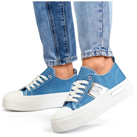Blue denim sneakers with a thick sole LY100BL 1