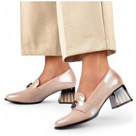 Women's elegant patent leather shoes with a high heel, beige GD-FL479-D.BE 1