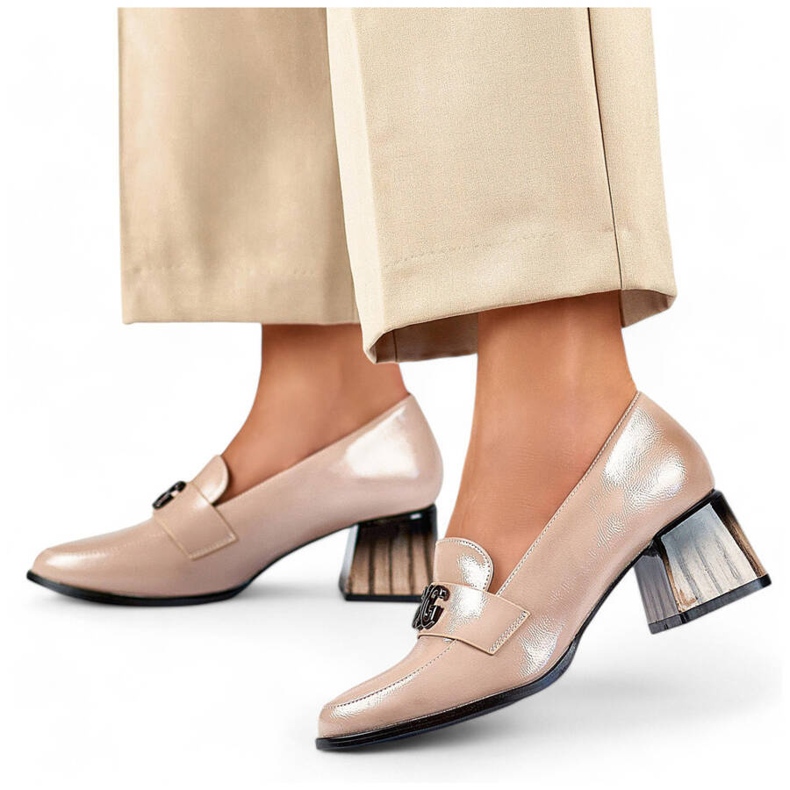 Women's elegant patent leather shoes with a high heel, beige GD-FL479-D.BE 1 Women's elegant patent leather shoes with a high heel, beige GD-FL479-D.BE 1
