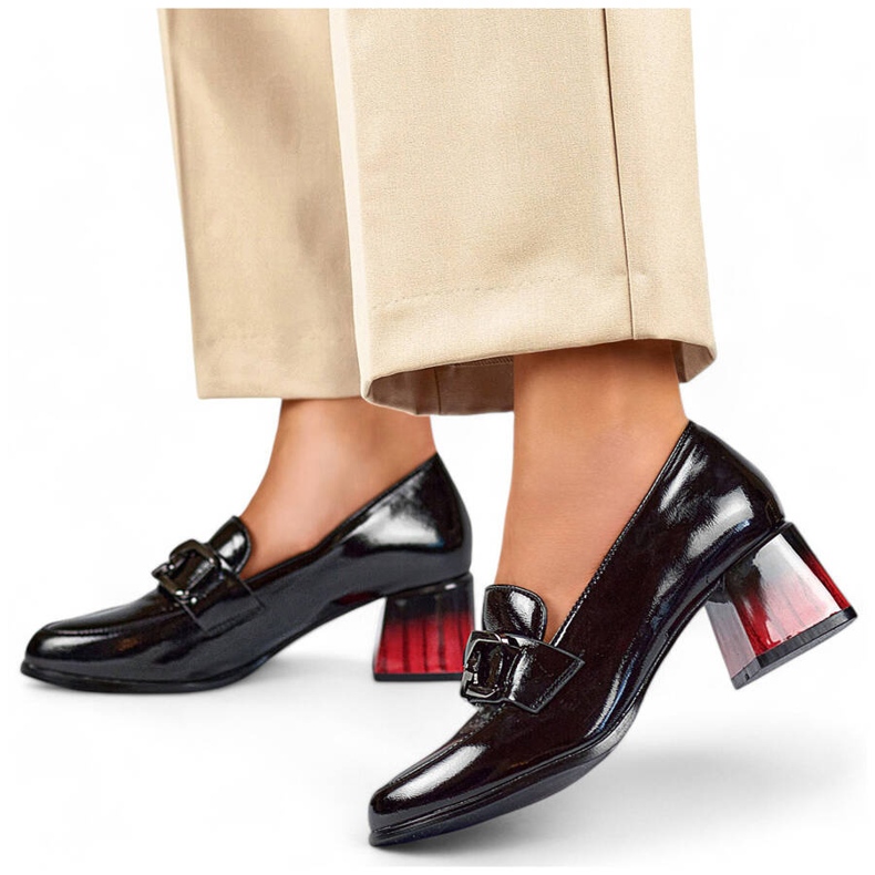 Women's elegant patent leather shoes with a high heel, black GD-FL477-B 1 Women's elegant patent leather shoes with a high heel, black GD-FL477-B 1