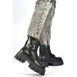 Black GT-TL55B leather women's boots on a block and platform 2