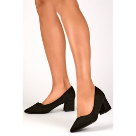 Women's pointed-toe, low-heeled, black suede pumps KJ-10B 2