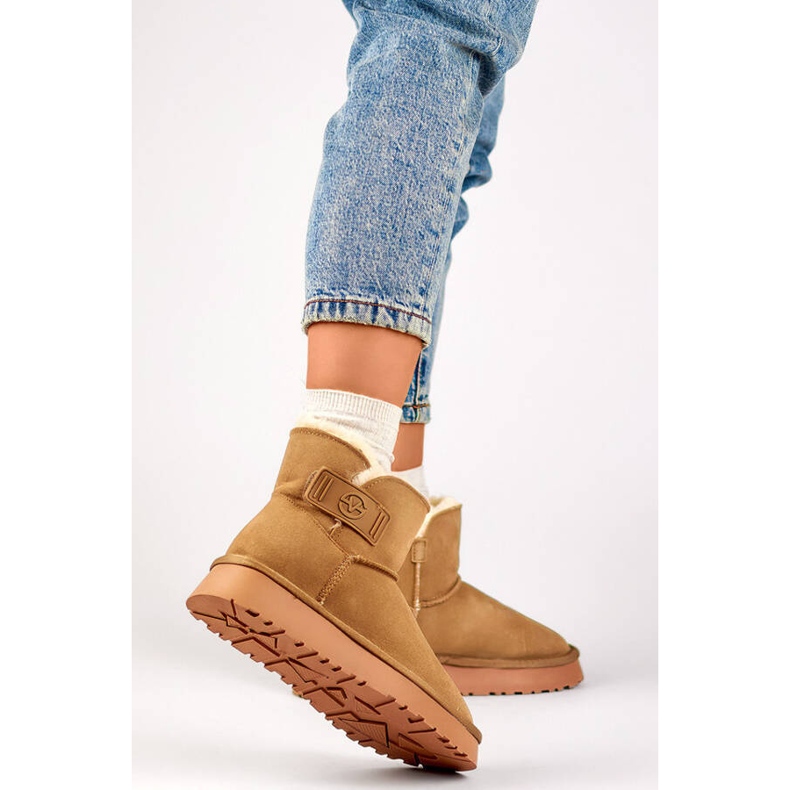 Women's suede slip-on snow boots, beige 25-97951BE 2