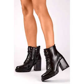 Women's insulated high-heeled ankle boots, black 24-12493B 2