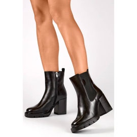Women's insulated Chelsea boots on a high heel, black 24-12495B 2