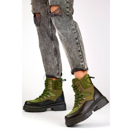Women's beige and black lace-up ankle boots A-852GR 2
