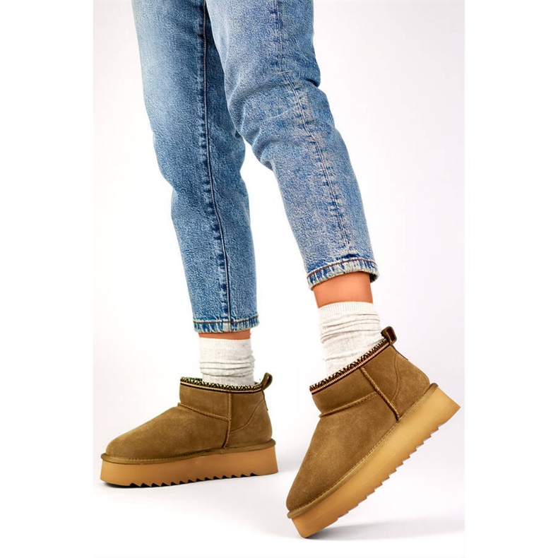 Women's leather boots, suede brown snow boots YU9001KH 2