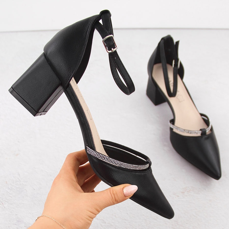 Black Sabatina women's pointed sandals with cubic zirconia 1