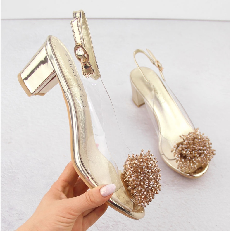 Sabatina Women's transparent high-heeled sandals with gold beads golden 1 Sabatina Women's transparent high-heeled sandals with gold beads golden 1