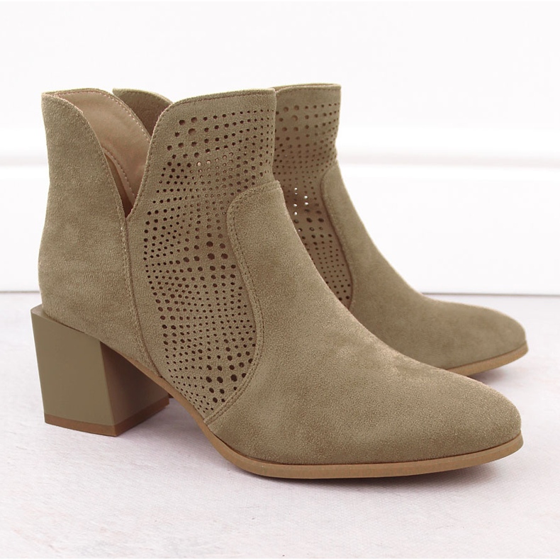 Women's boots on the pillar of openwork suede dark beige M. Daszyński SA217-6 2