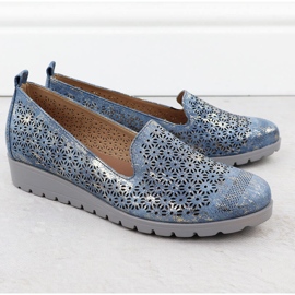 Women's shoes on the elevation of openwork gilded dormitories M. Daszyński MR1628-20 blue 2