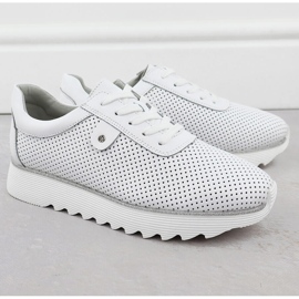 S.Barski Women's leather shoes on the Openwork Platform Białe S. Barski LR51-629 white 2