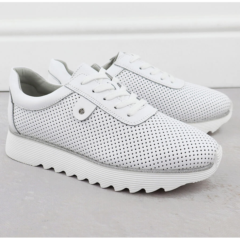 S.Barski Women's leather shoes on the Openwork Platform Białe S. Barski LR51-629 white 2