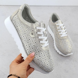 S.Barski Women's leather shoes on the Openwork Platform Złote S. Barski LR51-927 golden 1