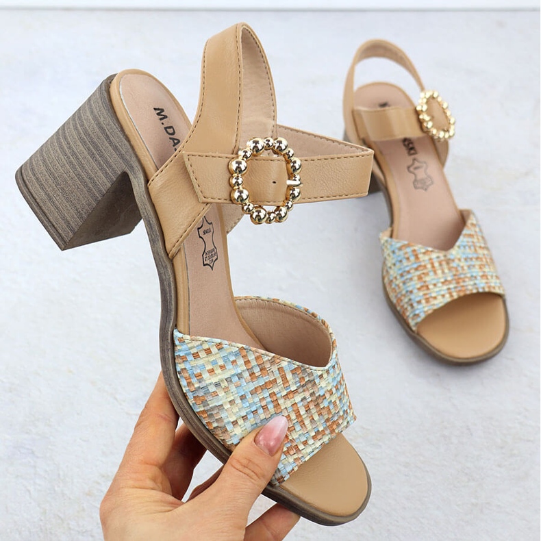 Women's sandals on the pillar of beige braids M. Daszyński MR24125-4 1
