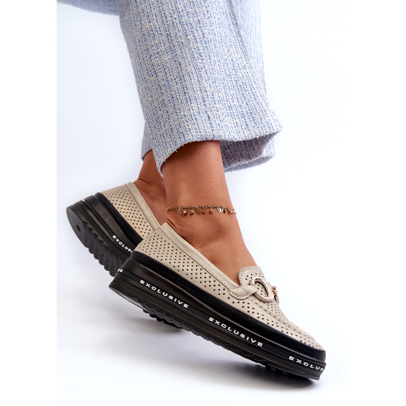 Shiny Leather Women's Moccasins On The Platform With Decoration S.Barski LR750 Gold golden 3