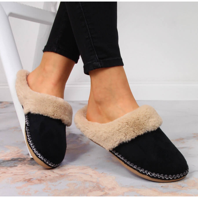 Black Cloxx home women's slippers with fur 1