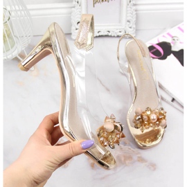 Transparent women's sandals with golden Sabatina stones 2