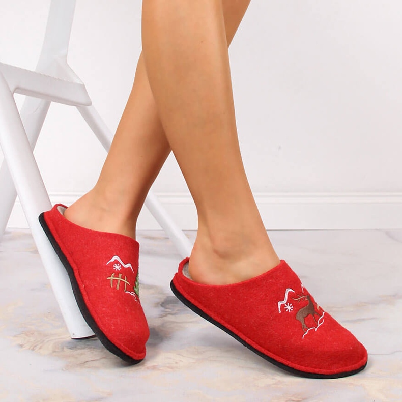 Women's home slippers made of wool felt red Big Star KK276017 1