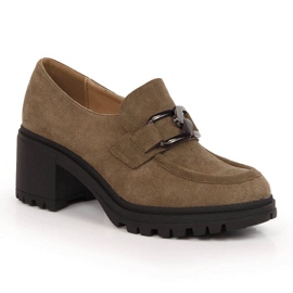 Brown suede high heels with a chain Vinceza 10921 2