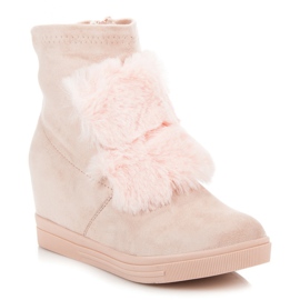 Wedge sneakers with fur pink 1
