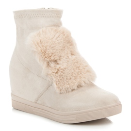 Wedge sneakers with fur brown 1
