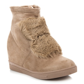 Wedge Sneakers With Fur brown 1