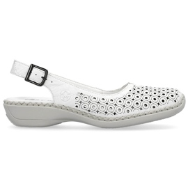 Leather comfortable women's full openwork sandals, white Rieker 41350-80 1